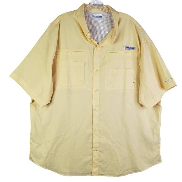 Columbia Shirt Mens PFG Omni-Shade SS Button Down Size XXL Yellow - Picture 2 of 9